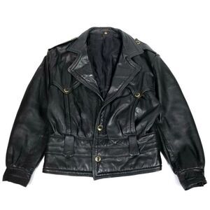 VINTAGE 80's 100% Genuine Leather Biker Moto Jacket Medium Black 90s Grunge
